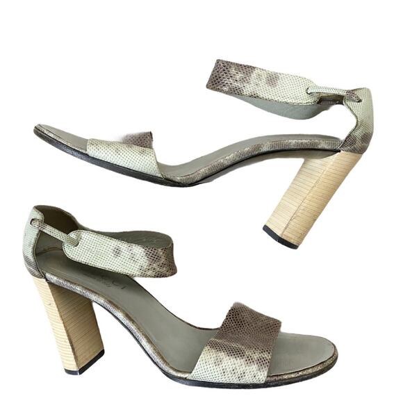 Gucci Shoes - Vintage Gucci Snakeskin Open Toe Sandals Heels Ankle Gray 8B